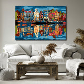 Painting by numbers art landscape houses reflected in the water